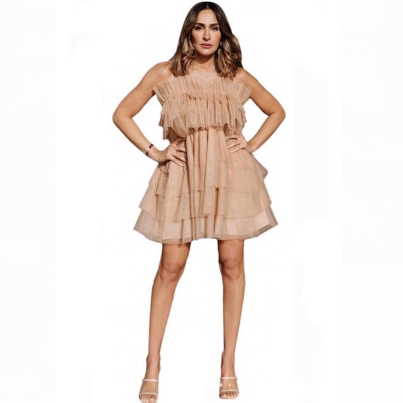 ZARA Tulle Dress Limited Edition Beige Pink Size L - Picture 11 of 13